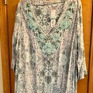 Soft Surroundings Amirah Caftan Aqua Long Resort Summer Dress